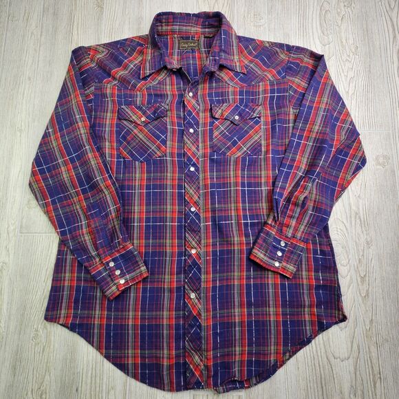 Vintage Craig‎ Andrew Western Pearl Snap Shirt Sz XL Metallic Plaid Rockabilly - Picture 1 of 10